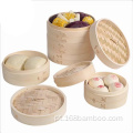 Conjunto de cesta de vapor de bambu feita à mão natural de 10 polegadas
